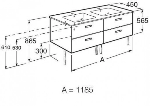 Розміри Тумба з умивальником 120 см ROCA VICTORIA з умивальником ROCA A855850806