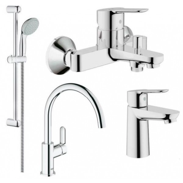 Основне Комплект німецьких змішувачів Grohe BauEdge 4 в 1 хром 123218K