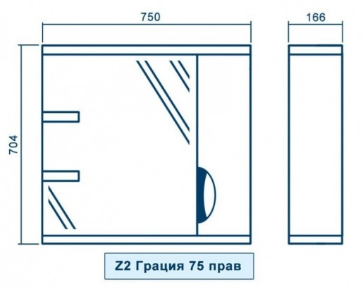 Размеры зеркало в ванную 75 см квел грация z2 грация 75 правое квел №2