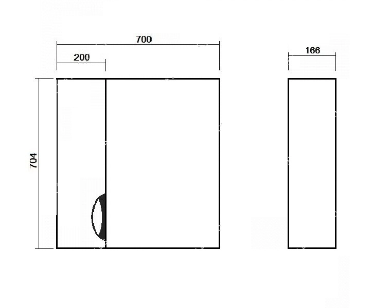 Размеры Зеркало в ванную 70 см с фасадами пленка ПВХ ЮВВИС Оскар Z-1 70 шкаф правый без подсветки
