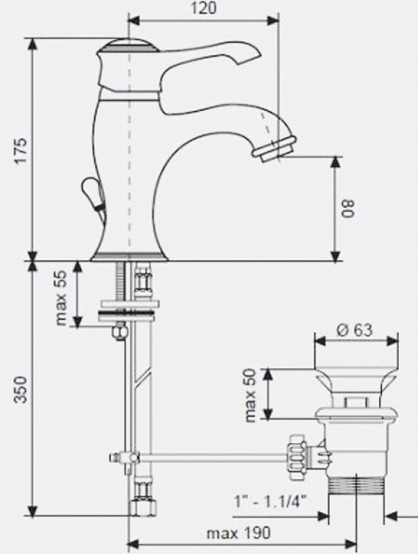 Розміри Змішувач для раковини Emmevi TIFFANY CR6003 хром