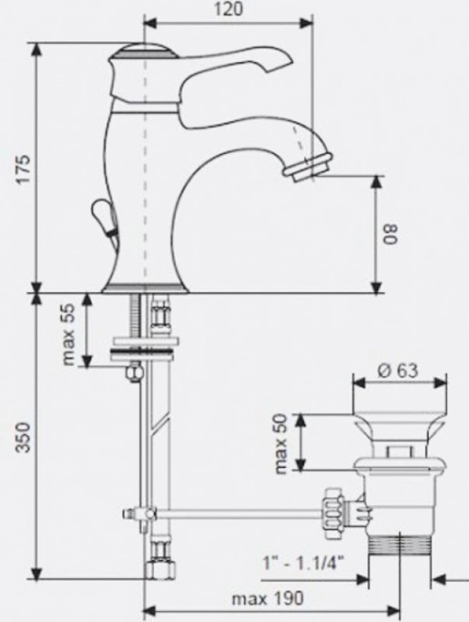 Розміри Змішувач для раковини Emmevi TIFFANY CR6003 хром