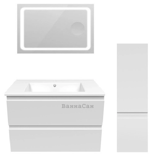 Основное Гарнитур для ванной комнаты 80 см со светодиодной лентой VOLLE LEON 26013-26032-26020