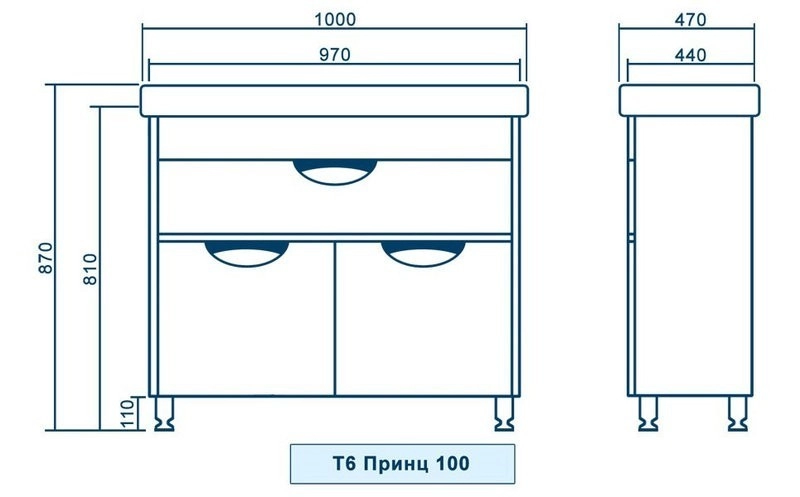 Розміри Гарнітур ванної кімнати 100 см КВЕЛЛ ПРИНЦ 24826-24828-24843