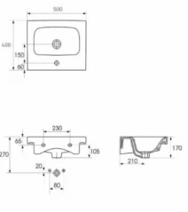 Размеры Раковина в ванную накладная 50 см шириной Cersanit MODUO K116-009