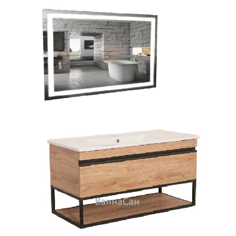 Основное коричневый комплект мебели в ванную 100 см шириной aqua rodos лофт айрон 37470-29721 №1
