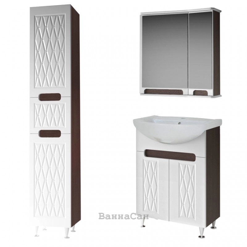 Основное комплект мебели гарнитур для ванной 60 см бело-коричневый ванланд венеция к-вт1-60-вз1-60-вп-1-в №1
