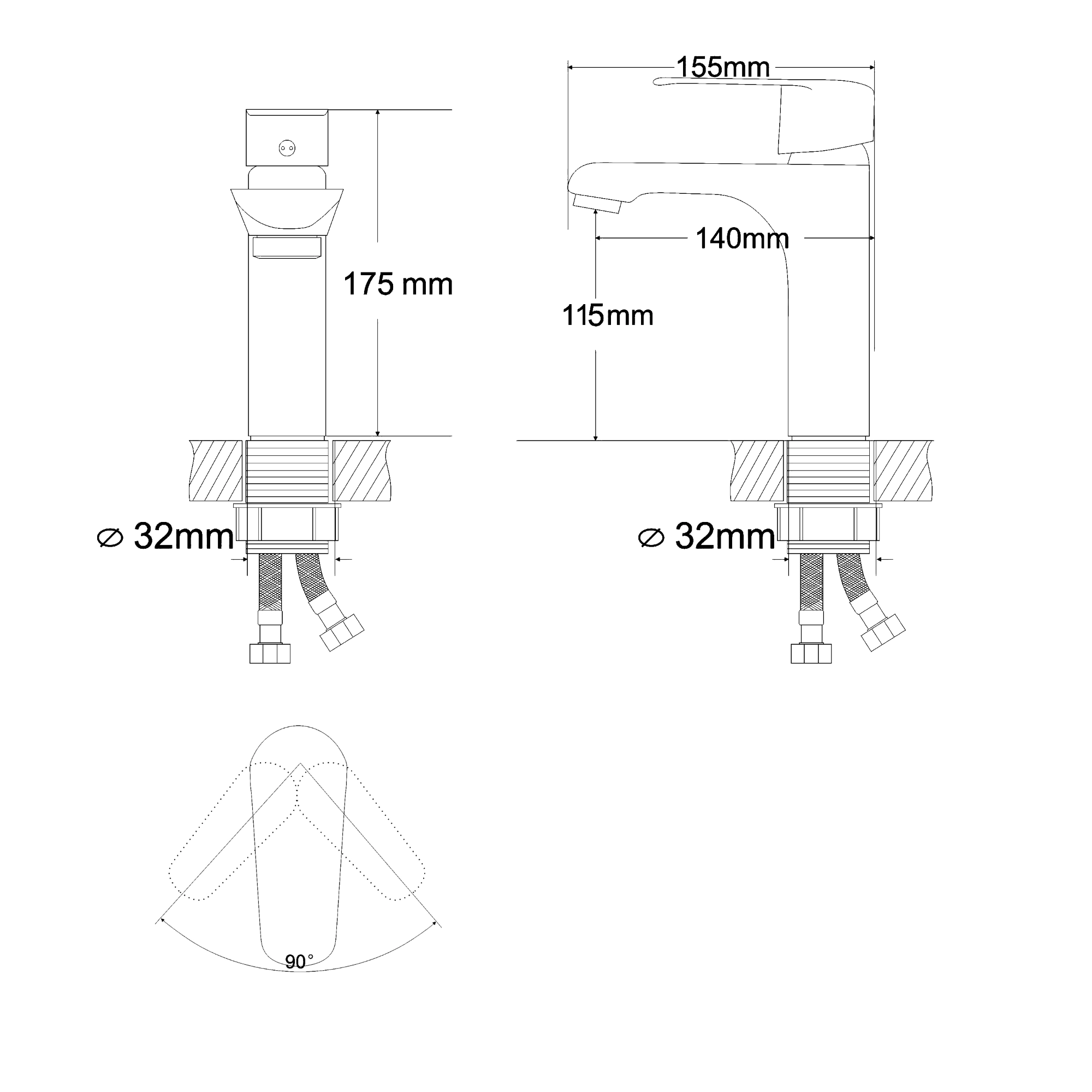 Размеры Смеситель для раковины в ванную цвет белый хром Rozzy Jenori FLY RBZ084-1W