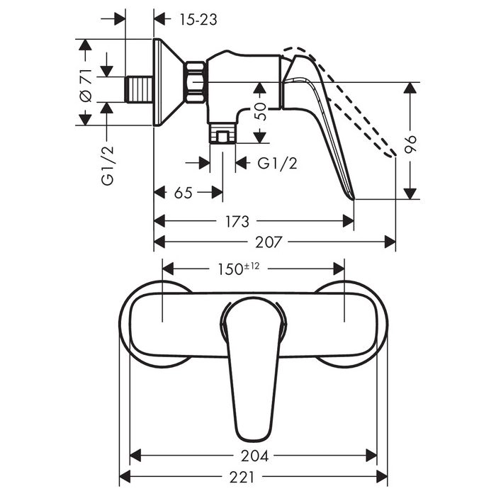 Розміри Змішувач для душу преміум класу HANSGROHE NOVUS 71060000