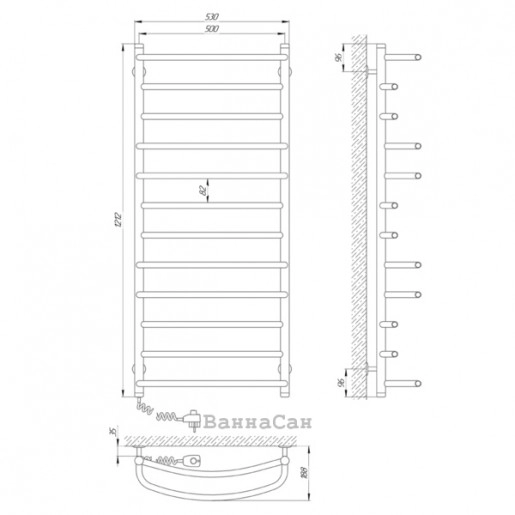 Размеры Полотенцесушитель электрический 500х1200 LARIS Евромикс Хром Левый 30x20 73207219
