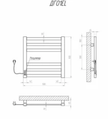 Розміри Сушка для рушників електрична 500 x 500 мм Kosser Герда Д40х25 біла ліва ДГ01ELW