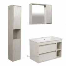 Коричневый комплект мебели для ванной комнаты 85 см шириной Aqua Rodos Шельф 44981-45104-45129