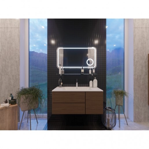В интерьере комплект мебели для ванной комнаты 100 см ясень беленый botticelli rimini с умывальником marlen 100 №1