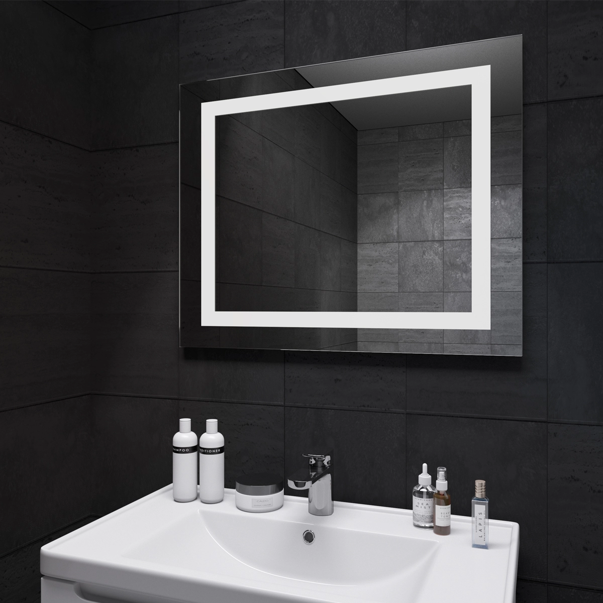 В интерьере Зеркало в ванную 90 см со светодиодной лентой САНВЕРК LAVA Kvadra ZL0000162