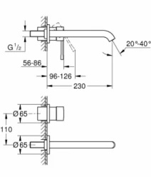 Розміри Настінний змішувач для умивальника Grohe Essence хром 29193001