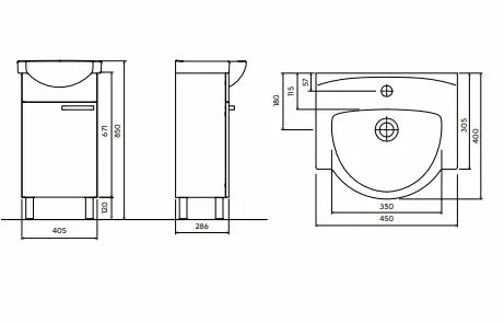 Размеры Тумба с умывальником 45 см шириной Kolo FREJA с умывальником Фрея L79003000