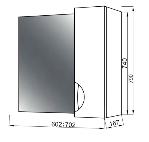 Размеры Зеркало в ванную 60 см с глянцевыми фасадами ЮВВИС Оскар  Z-1 60 шкаф правый