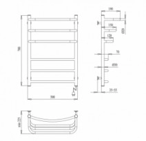 Размеры Электрическая сушилка для полотенец с полками 500 х 700 мм Paladii Плутон Электро Хром 30х20 левый ПНе750РL