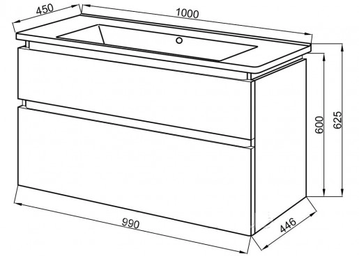 Размеры подвесные умывальник с тумбой 100 см юввис этна с умывальником амалфи 21тпб2д100б №2