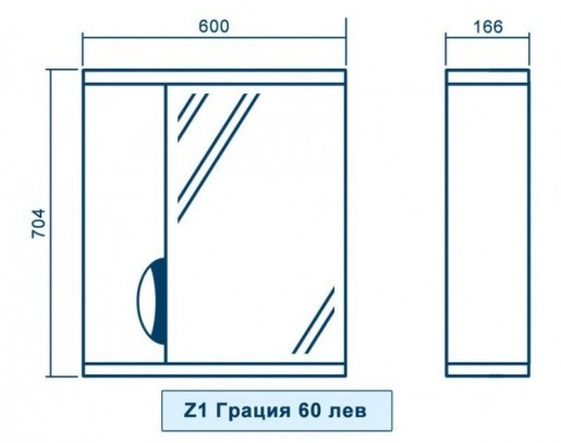 Размеры Зеркало в ванную 60 см с прямыми фасадами КВЕЛ ГРАЦИЯ Z1 Грация 60R Бордо