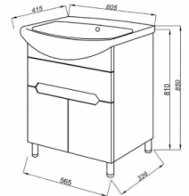 Размеры Умывальник с тумбой 60 см шириной Юввис Амелия с умывальник Cersania Амелия 60 T-3 Церсания