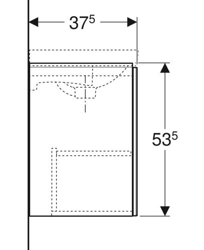 Розміри Тумба без раковини у ванну 45 см шириною Geberit Acanto під раковину Acanto 500.608.01.2