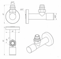 Розміри Кутовий кран для сушарки Laris Long НР 1/2 х 1/2 хром 71401048 2шт