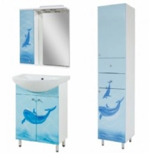 Комплект мебели ванный гарнитур с аэрографией 60 см ПИК Базис МК-АЭ-П03К40RА-Дельфин