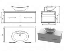 Размеры Белая тумбой с раковиной 120 см Snail Венера с умывальником Гармония 1200KM102