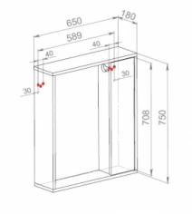 Розміри Тумба з дзеркалом для ванної 65 см шириною Aqua Rodos Шельф 45106-45102