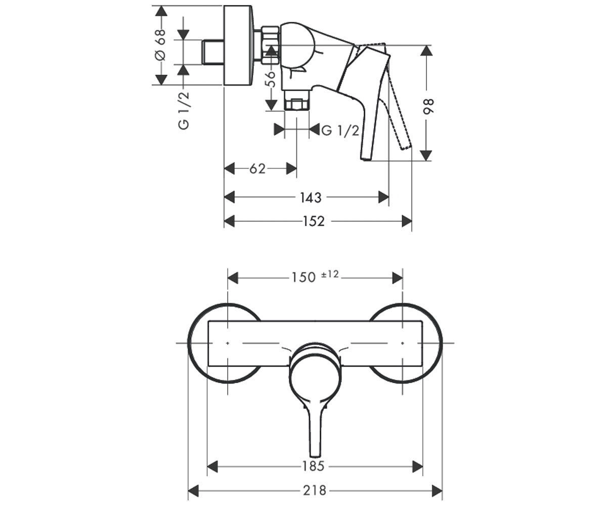 Размеры Немецкий смеситель для душа HANSGROHE TALIS 72600000