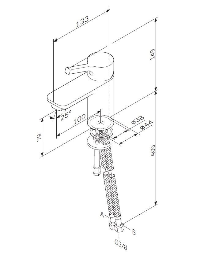 Размеры Смеситель для умывальника без донного клапана хром AM.PM X-Joy F85B02100