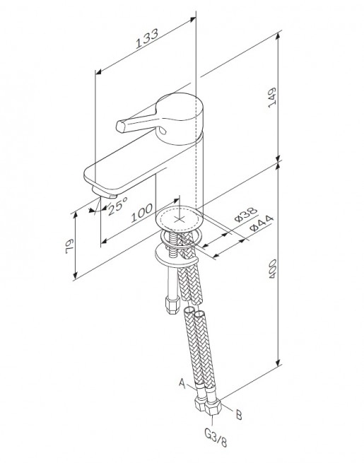 Размеры Смеситель для умывальника без донного клапана хром AM.PM X-Joy F85B02100