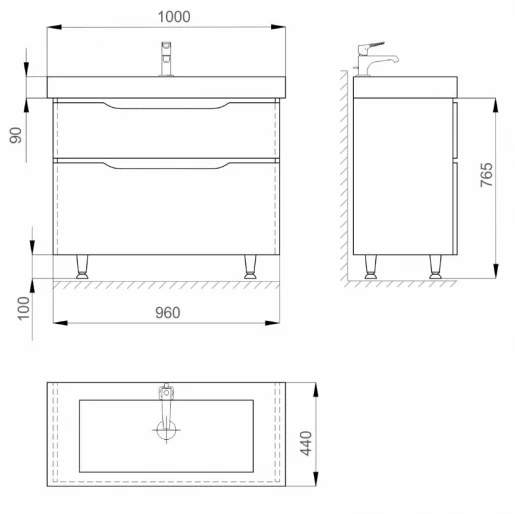 Размеры тумба с умывальником 100 см шириной санверк liga с умывальником сава mv0000910 №1