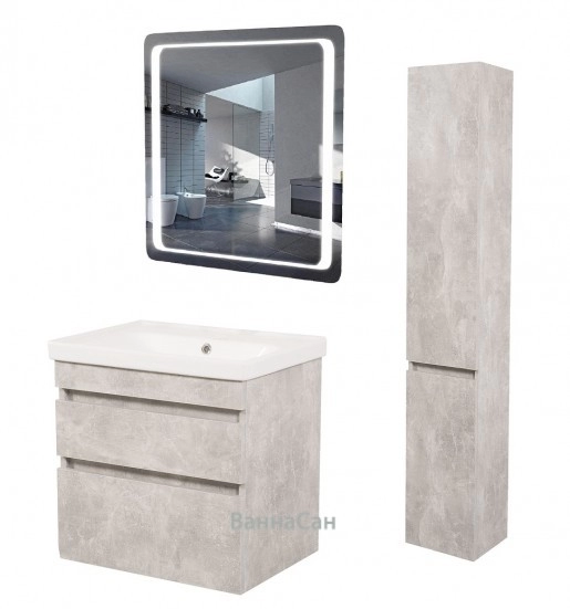 Основне Сірий набір для ванної кімнати з дзеркалом 60 см Aqua Rodos Вінтаж Бетон 33050-29707-33055