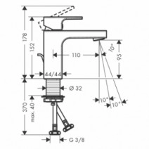 Размеры Смеситель для раковины в ванную наружного монтажа HANSGROHE VERNIS SHAPE 71561000