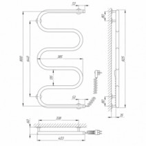 Розміри Полотенцесушитель електричний з вимикачем 400х800 LARIS Змійовик Хром Правий 25 73207039