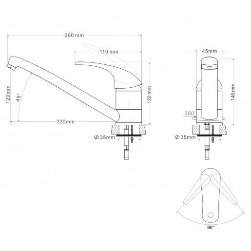 Размеры Смеситель для мойки без донного клапана Rozzy Jenori BARON RBZ014-6G