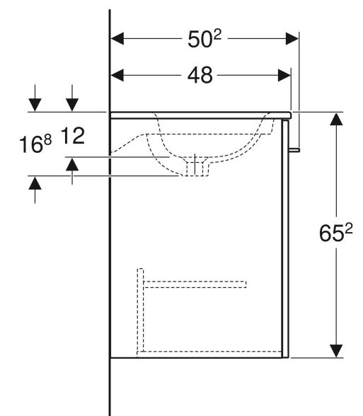 Размеры Раковина и тумба в ванную 60 см шириной Geberit Selnova Square с раковиной Slim Rim 501.254.00.1