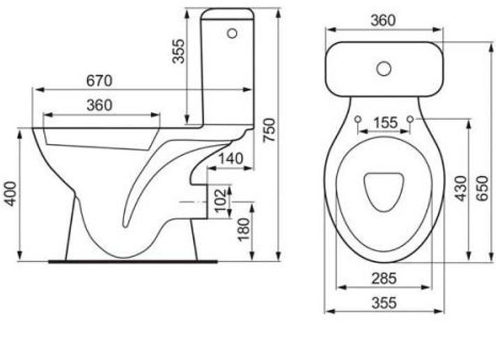 Размеры Белый унитаз с бачком Cersanit KORAL K681-001