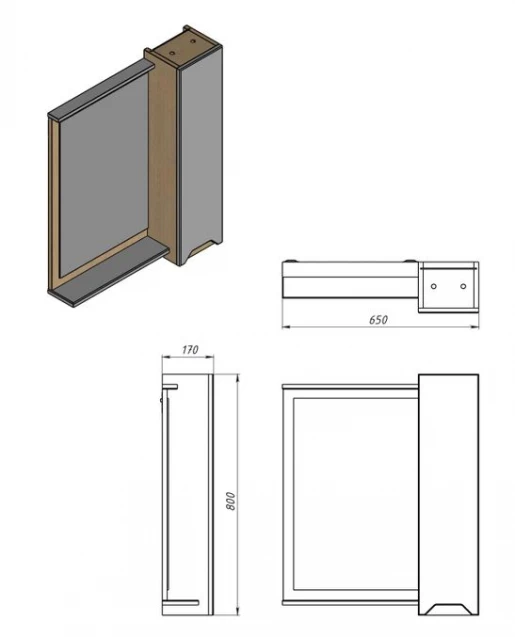 Размеры Зеркало в ванную 65 см шириной Ванланд Wood WMC-65 R G