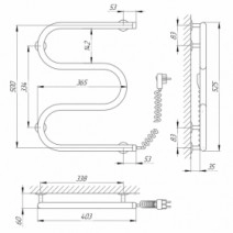 Розміри Полотенцесушитель електричний змійка 400х500 LARIS Змійовик Хром Правий 25 73207031