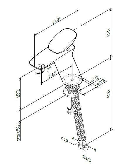 Размеры Смеситель для умывальника хром AM.PM Spirit F70A02100