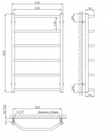 Размеры Полотенцесушитель водяной из нержавеющей стали 530 x 800 мм Kosser Трапеция 30х20 ВР 1/2 д ДТ10