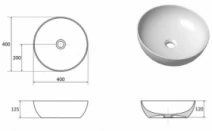 Размеры Керамический умывальник Ravak Uni 400 B Slim XJX01140003