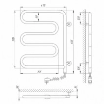 Розміри Полотенцесушитель електричний поворотний 450х570 LARIS Змійовик Хром Правий 25 73207160