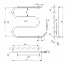 Розміри Електричний сушка для рушників з 4 поперечинами 500 x 500 мм Laris Змійовик Д25 хром 73207034