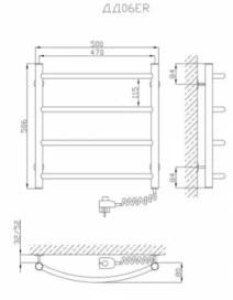 Размеры Полотенцесушитель электрический лесенка 500 x 505 мм Kosser Дуга Электро хром Д30 правый ДД06ЕR