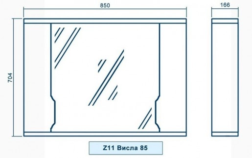 Розміри Дзеркало у ванну 85 см Квел ВІСЛА Z11 Вісла 85 Квел