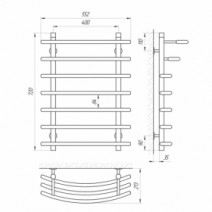 Размеры Полотенцесушитель водяной с нижним подключением 400х700 LARIS П7 Каскад Хром 30x20 ВР 1/2 д 71207250